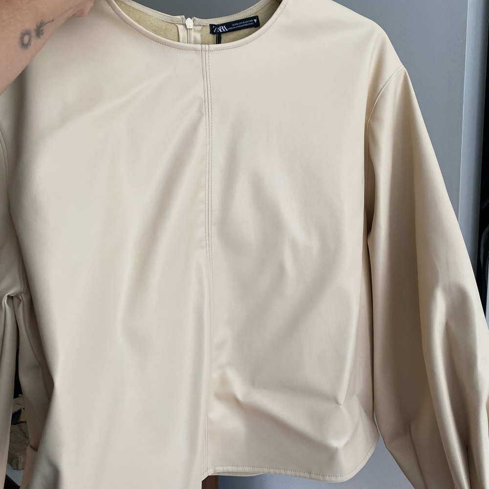 Zara Leather Cream Long Sleeve Top